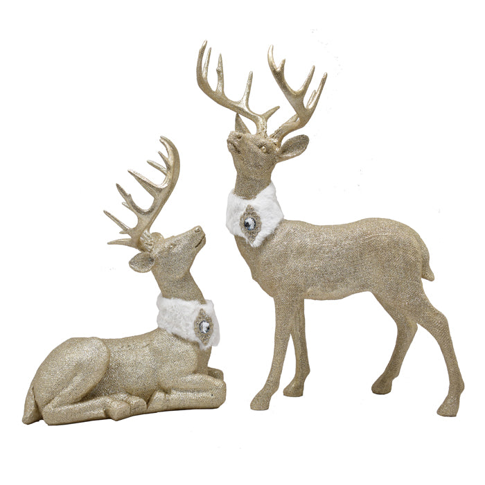 Resin Deer With Scarf Champagne Set of 2 36.5/31x18.5/20.5x50/38
