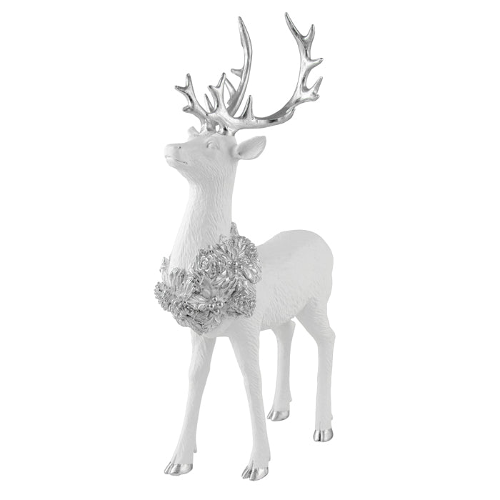 Resin White Silver Standing Deer 24x42cm