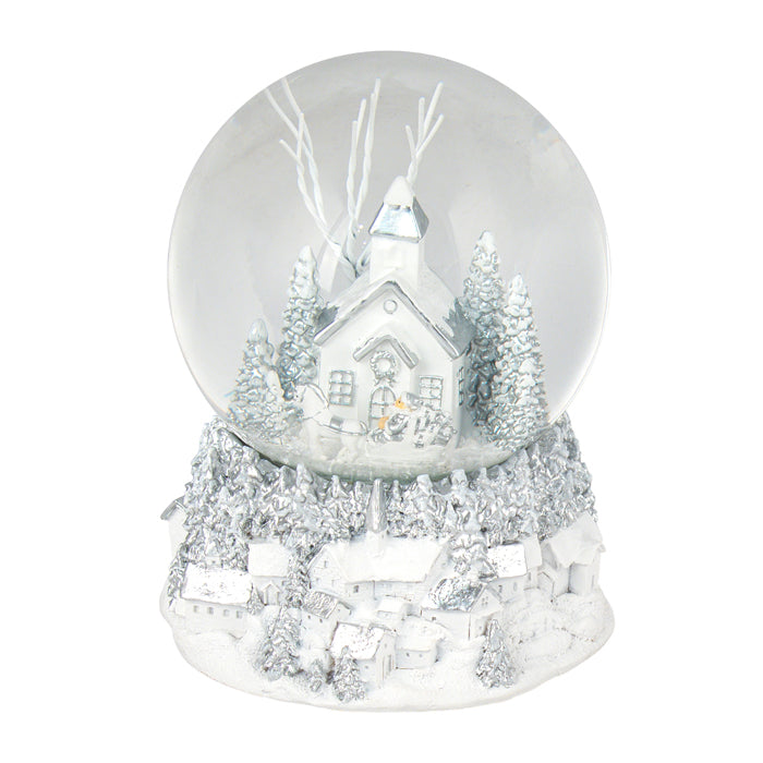 Resin White Silver Wball Church Small 11x14cm
