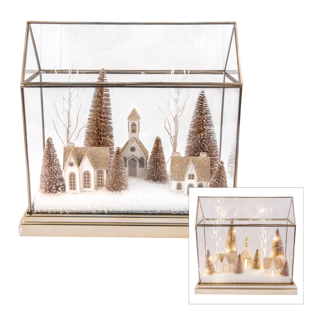 Acrylic House Scene W/Led Lights Chmpgne 33x16x33cm