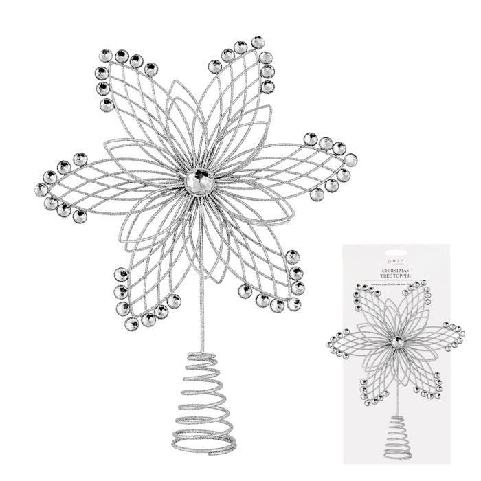 Wire Flower Treetopper Silver 25x5x33