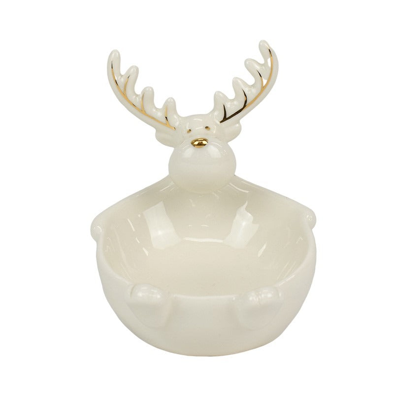 Ceramic Deer Bowl 10.5x9x12cm White/Gol