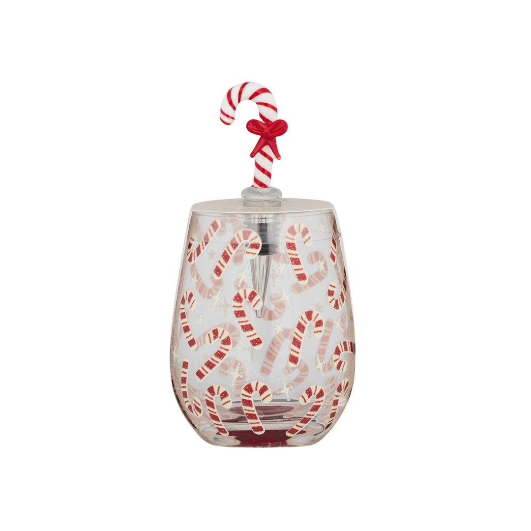 Set C/Cane WineGlass/Stop Gls 9x12cm Red