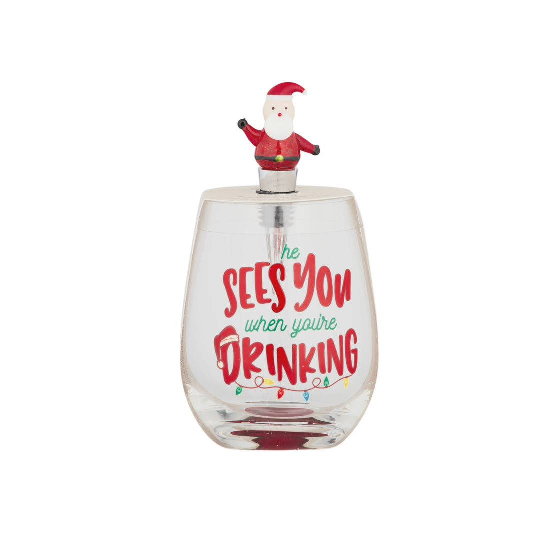 Set Santa WineGlass/Stop Glss 9x12cm Red