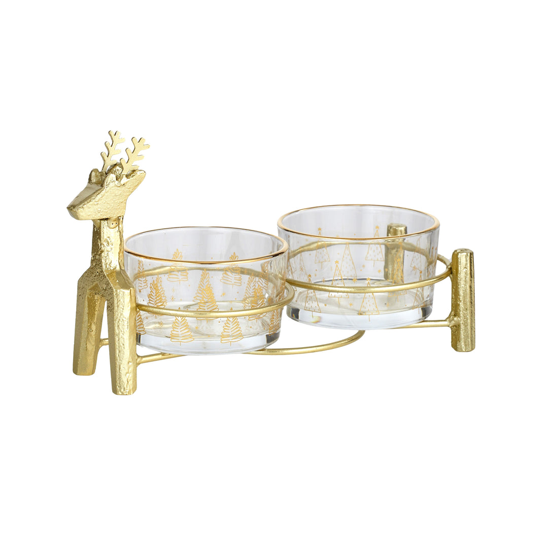 3Pc Deer Tapas Set Glass 23x14cm Clr/Gld