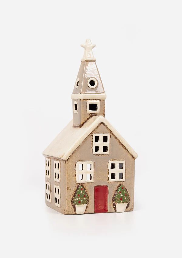 Alsace Tea Light Church Christmas Stone 15x14x30.5cm