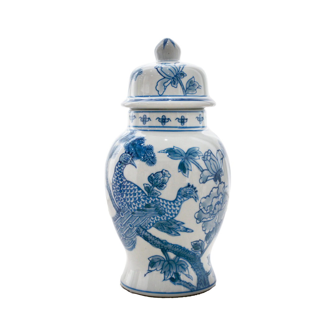 Peacock Blue & White Temple Jar 25cm