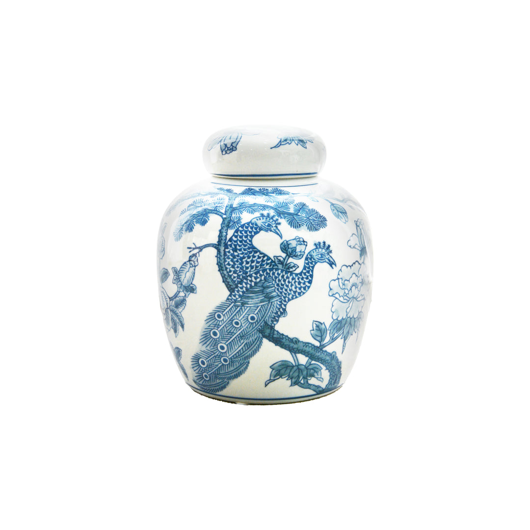 Peacock Blue & White Ginger Jar 20cm