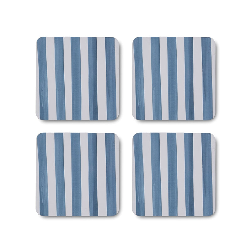 Taylor Stripe Blue Square Coaster Set 4
