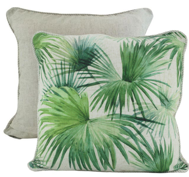 Under Palms Linen Cushion 50cm with White Rope Piping