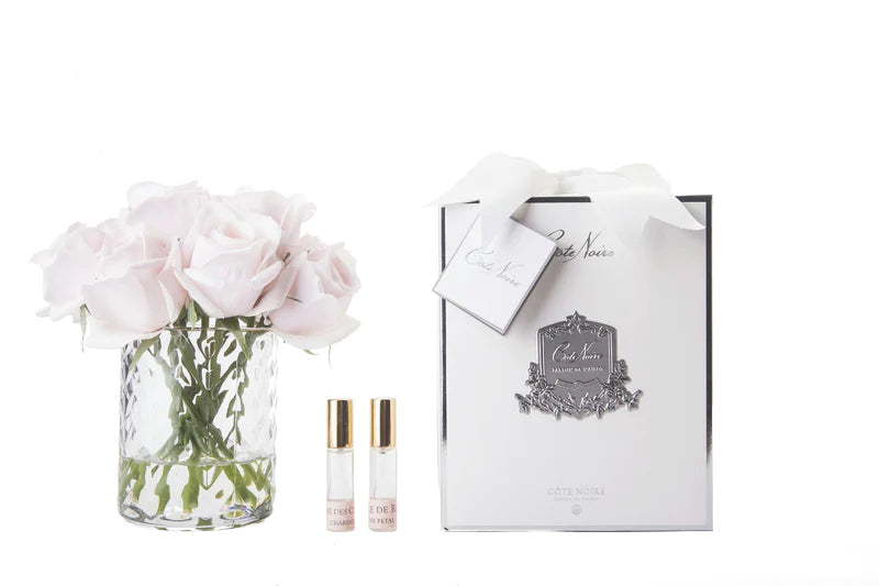 Herringbone Collection Clear Glass French Pink Rose Buds