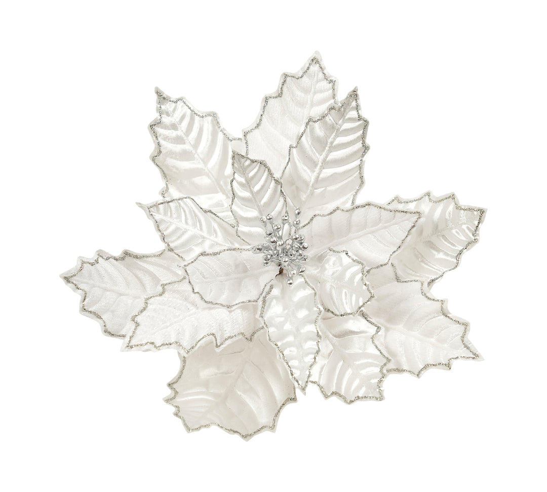 Clip On Poinsettia Crinkled White