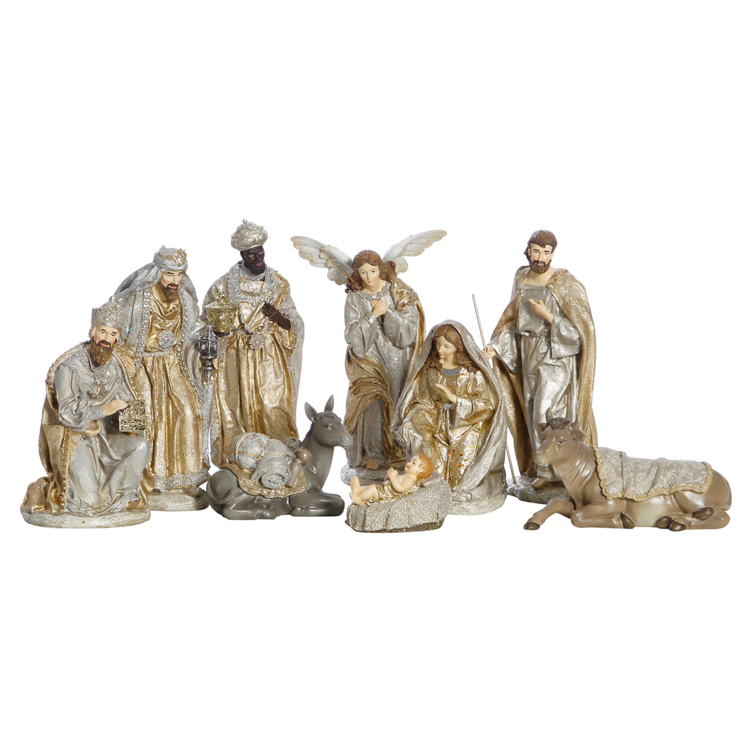 Champagne Resin 9 Pieces Nativity Set