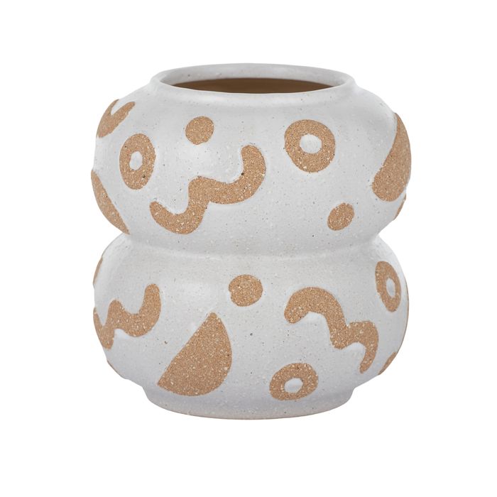 Waggle Ceramic Vase 16x16cm White/Sand