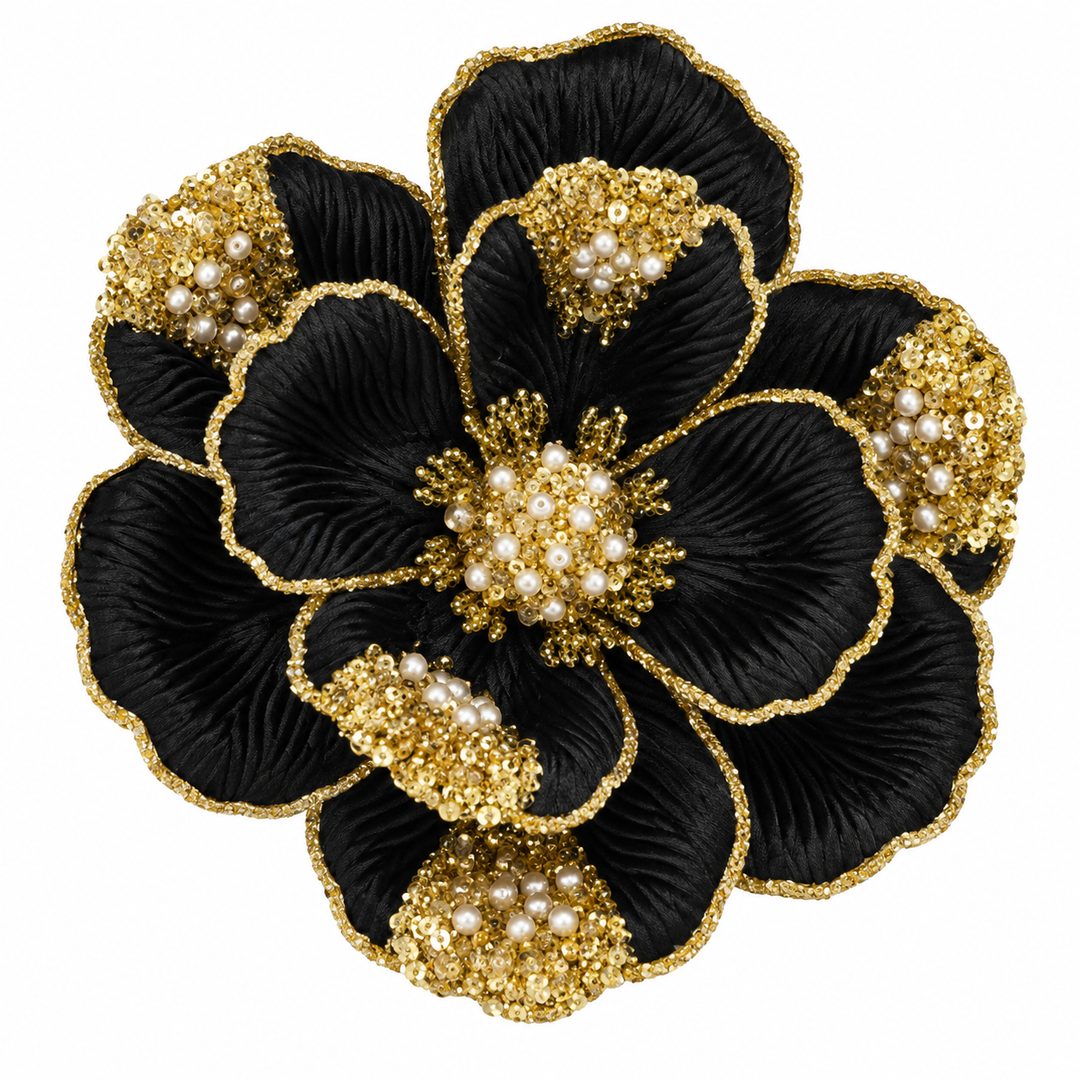Clip On Magnolia Beaded Petal Black