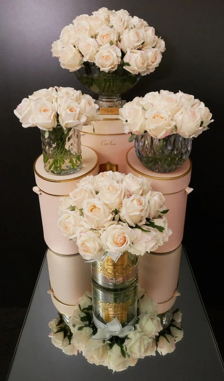 Blush Rose Buds Centre Piece Square Base & Gold