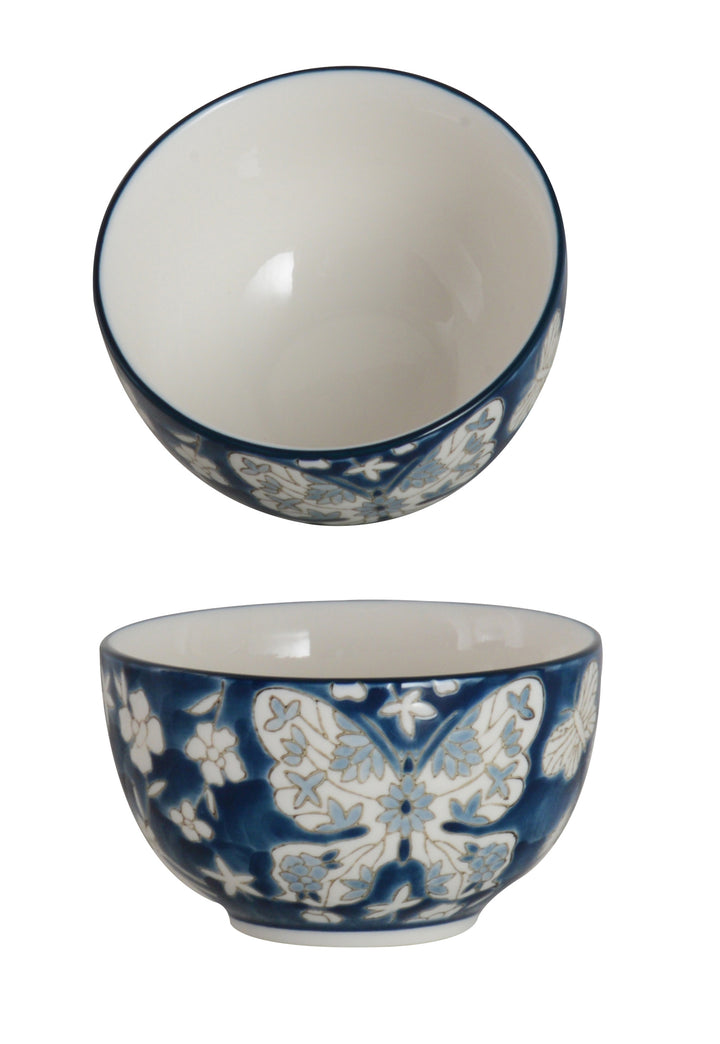 Butterfly Muse S/2 Bowl 13cm White & Blue