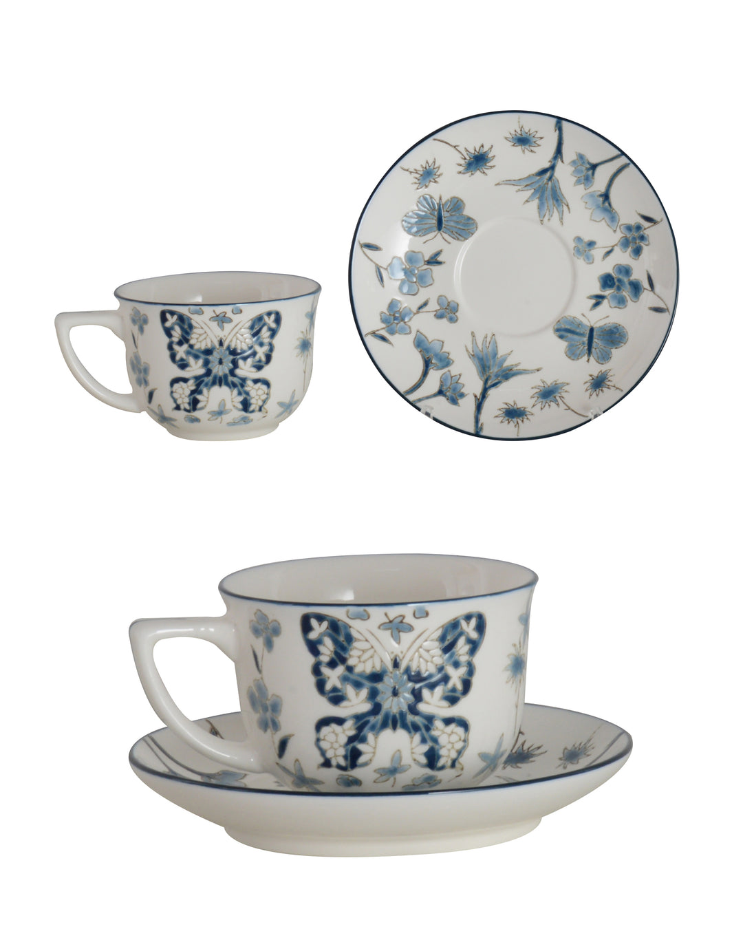 Butterfly Muse S/2 Cup & Saucer White & Blue