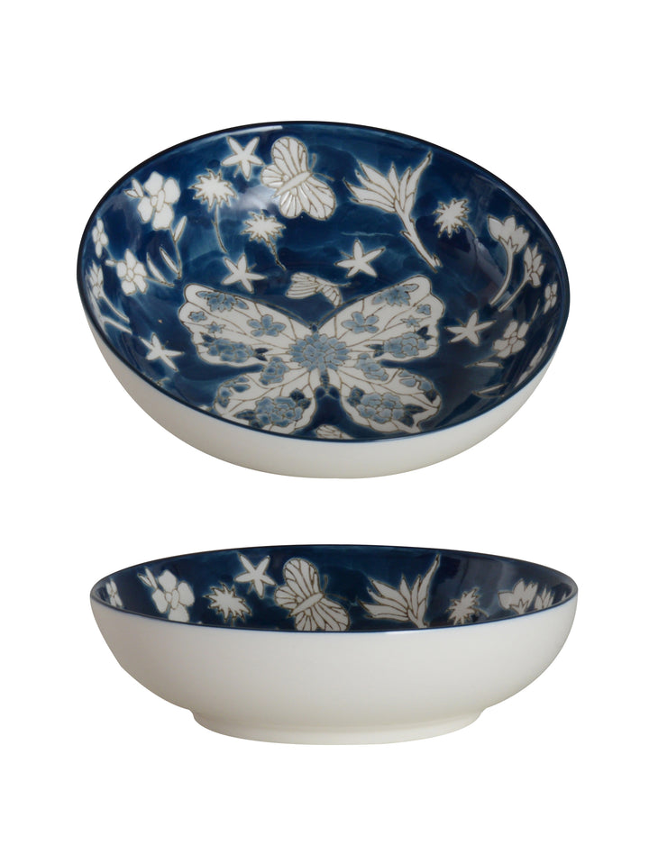 Butterfly Muse S/2 Dish 18cm & 23cm White & Blue