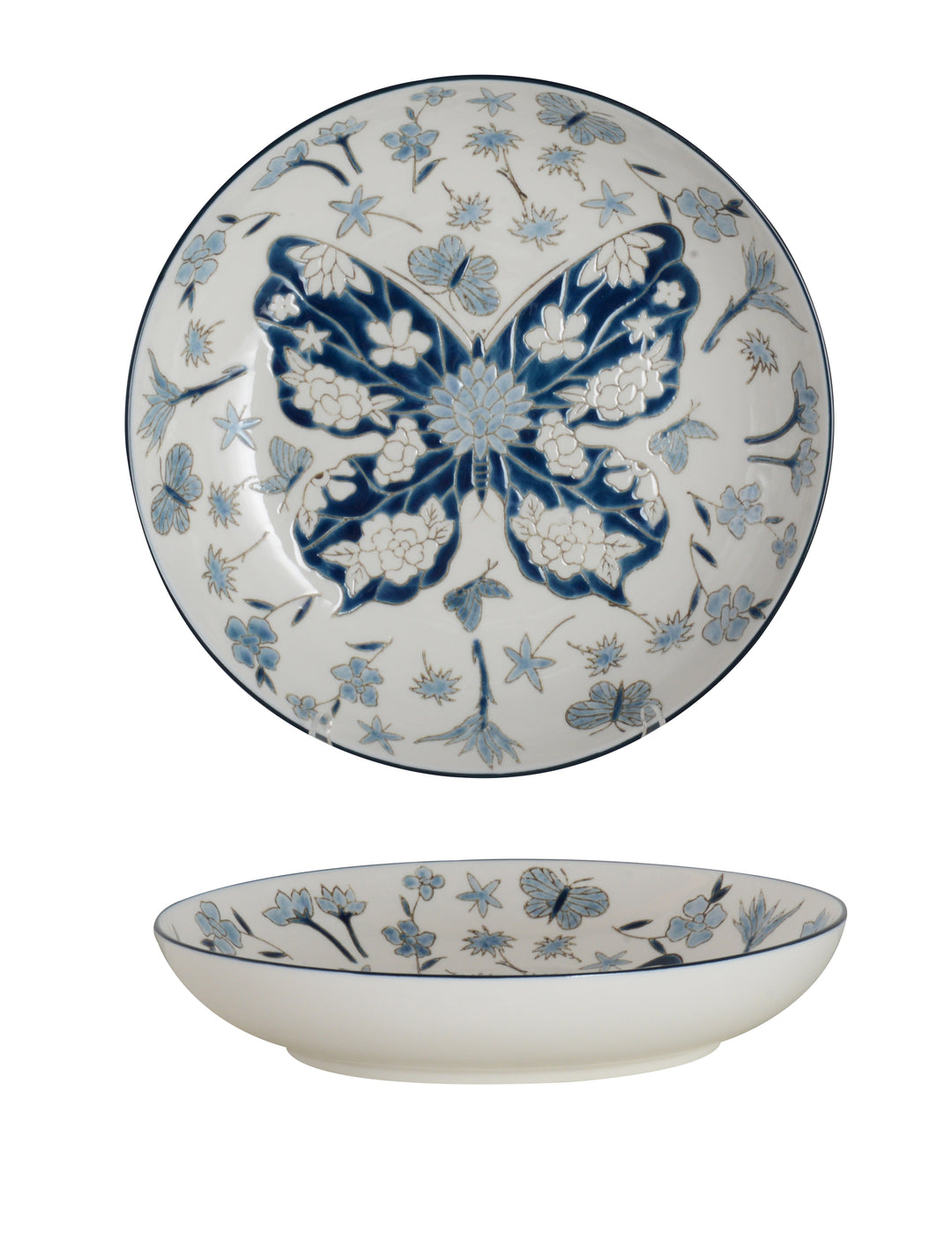 Butterfly Muse S/2 Dish 18cm & 23cm White & Blue