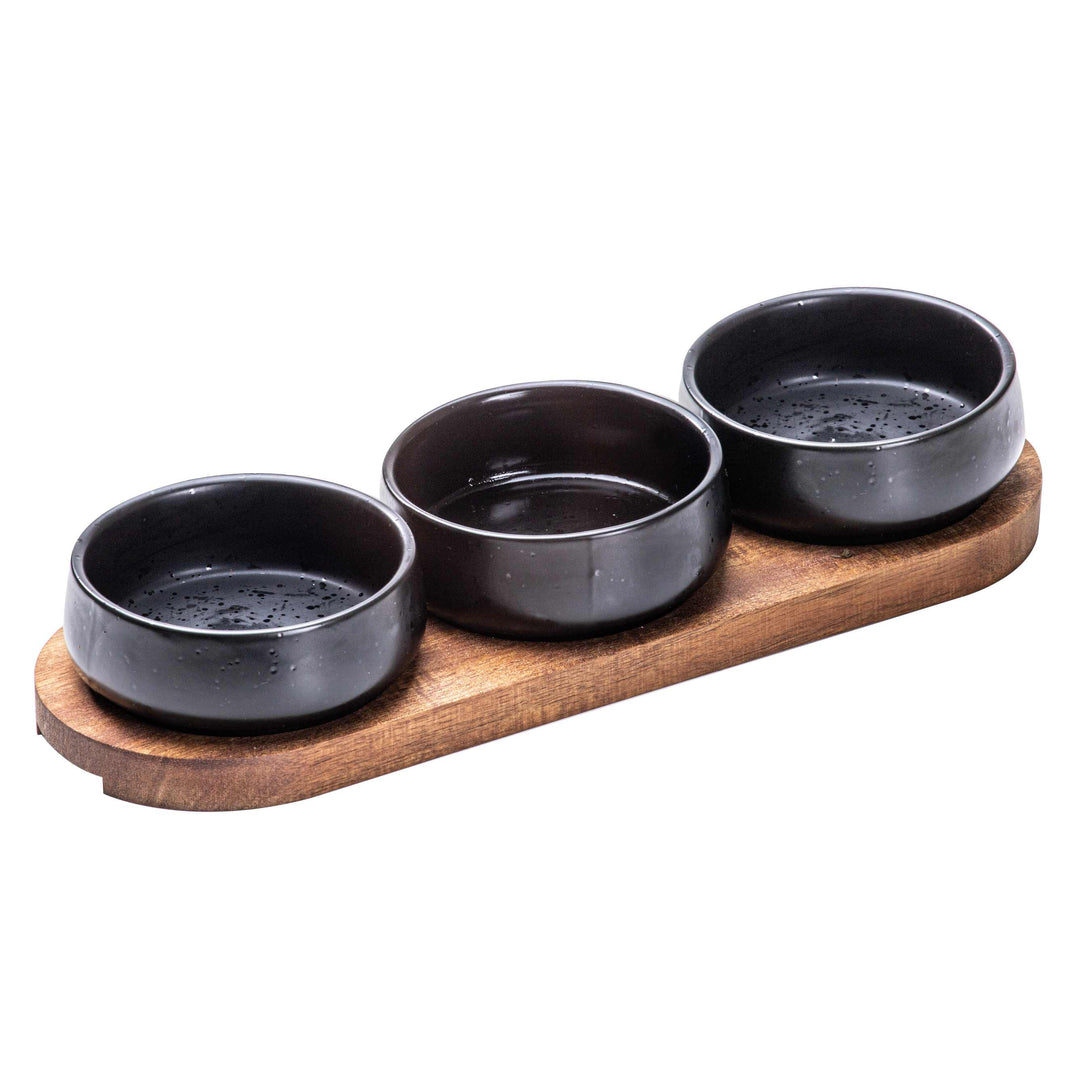 Elements 4 Piece Onyx Shallow Bowl & Tray Set