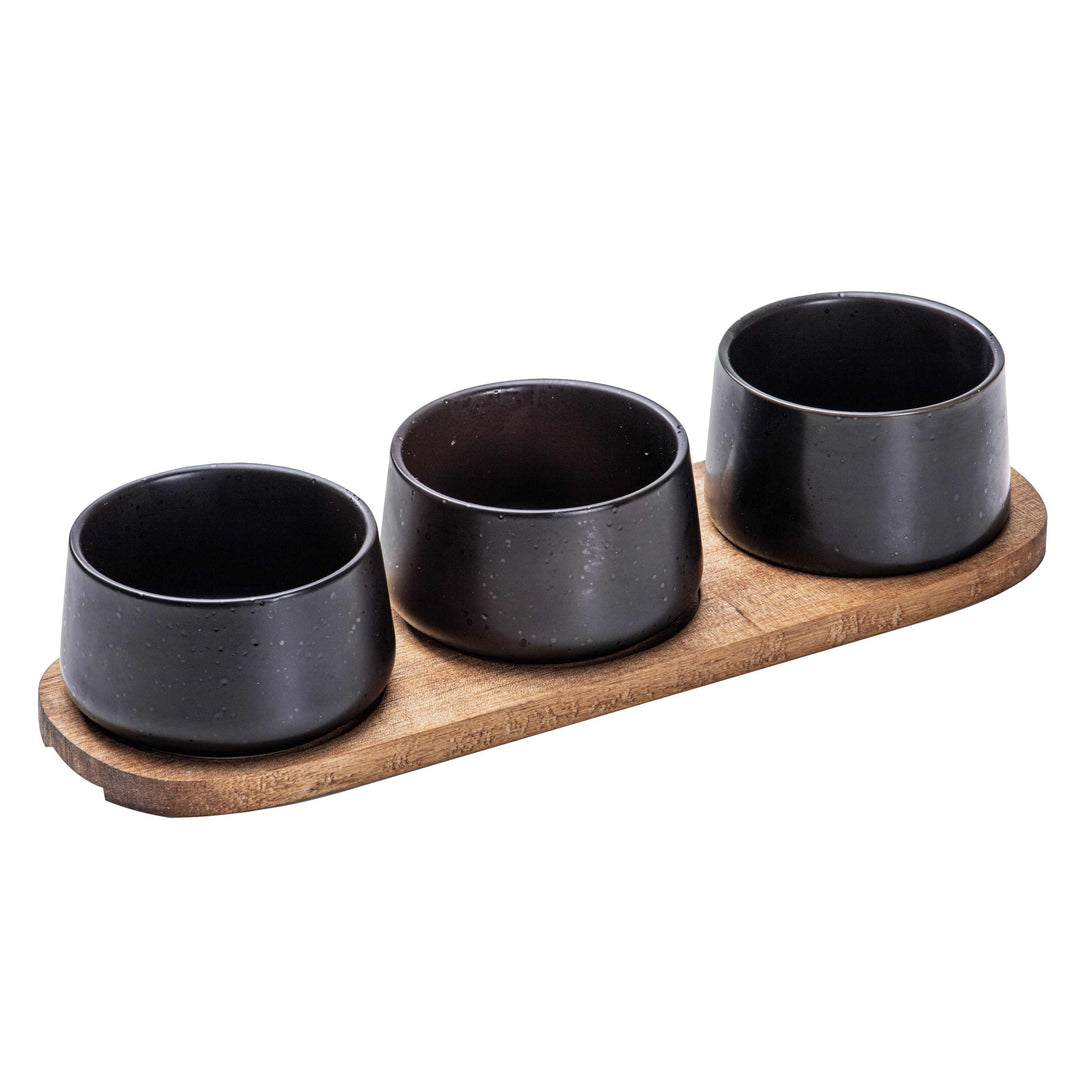 Elements 4 Piece Onyx Mid Bowl & Tray Set