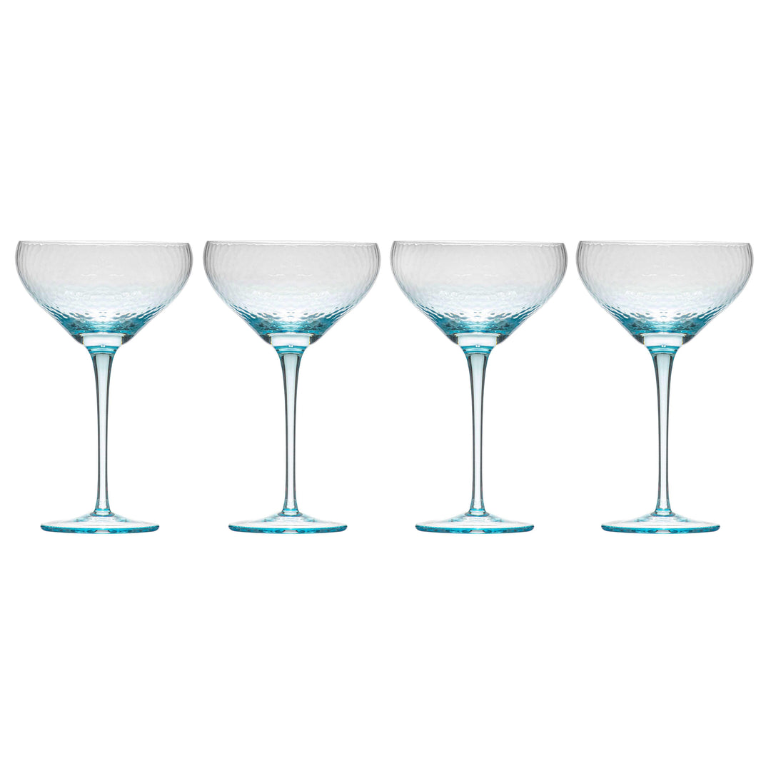 Dimpled Sky Blue 4 Pack Coupe Glass
