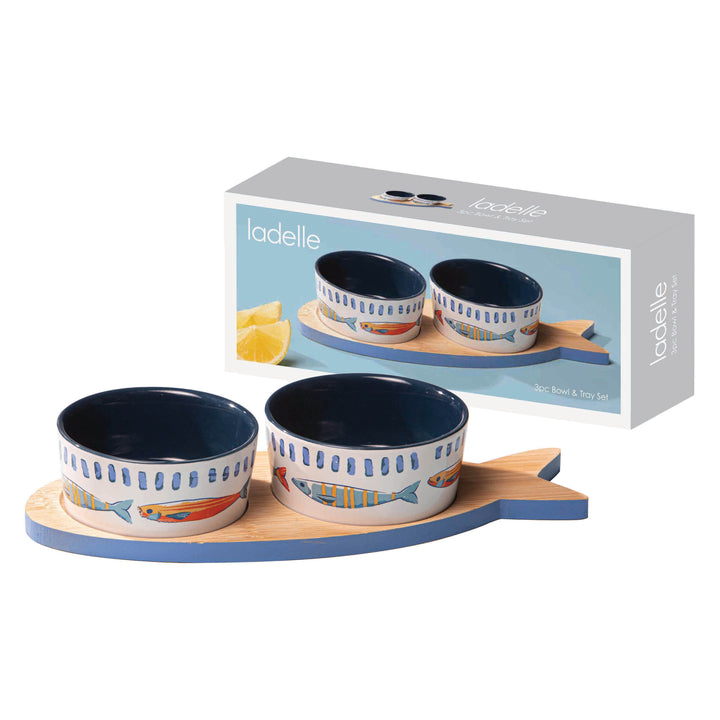 Capri Fish 3pc Bowl & Tray Set