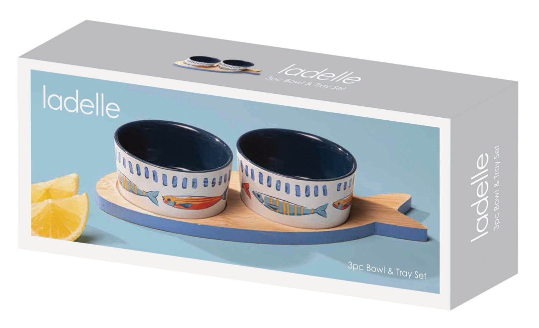 Capri Fish 3pc Bowl & Tray Set