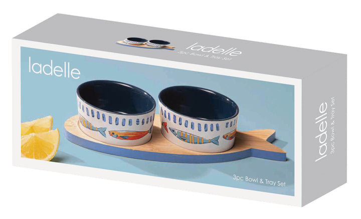 Capri Fish 3pc Bowl & Tray Set