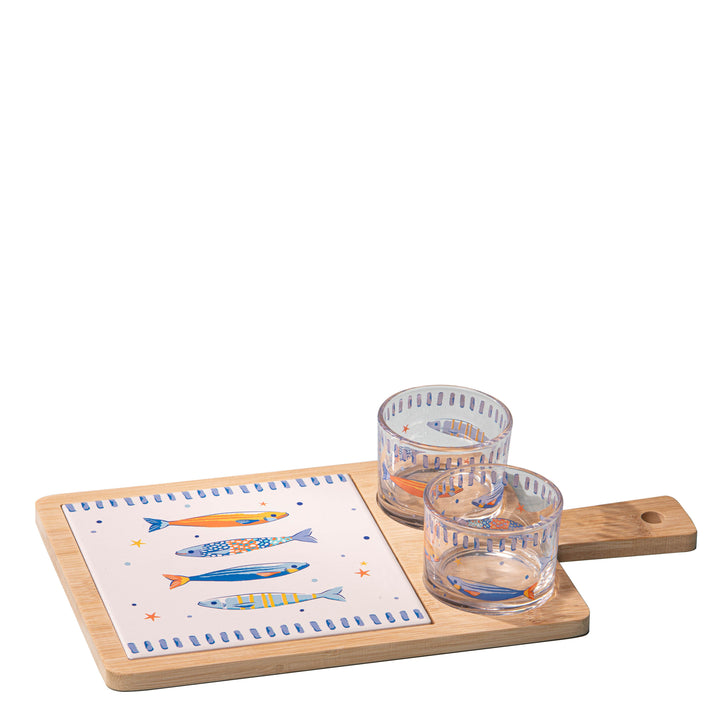 Capri Fish Rectangle 3pc Bowl & Tray Set