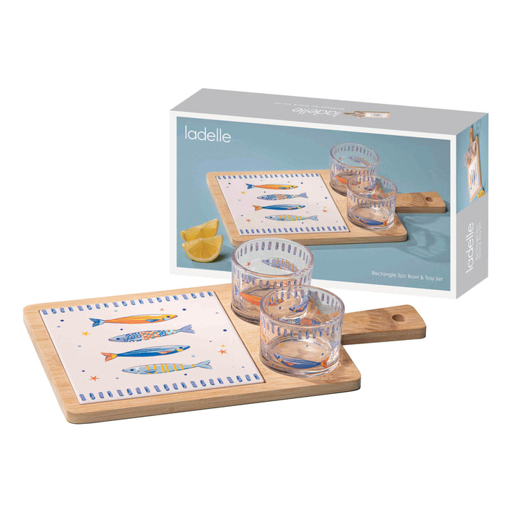Capri Fish Rectangle 3pc Bowl & Tray Set