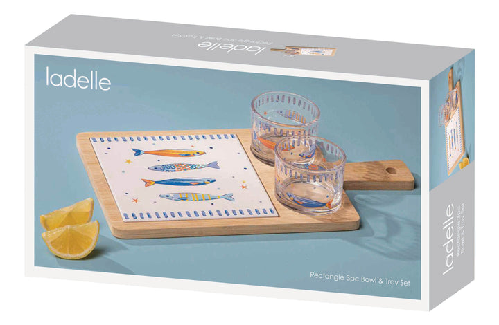 Capri Fish Rectangle 3pc Bowl & Tray Set