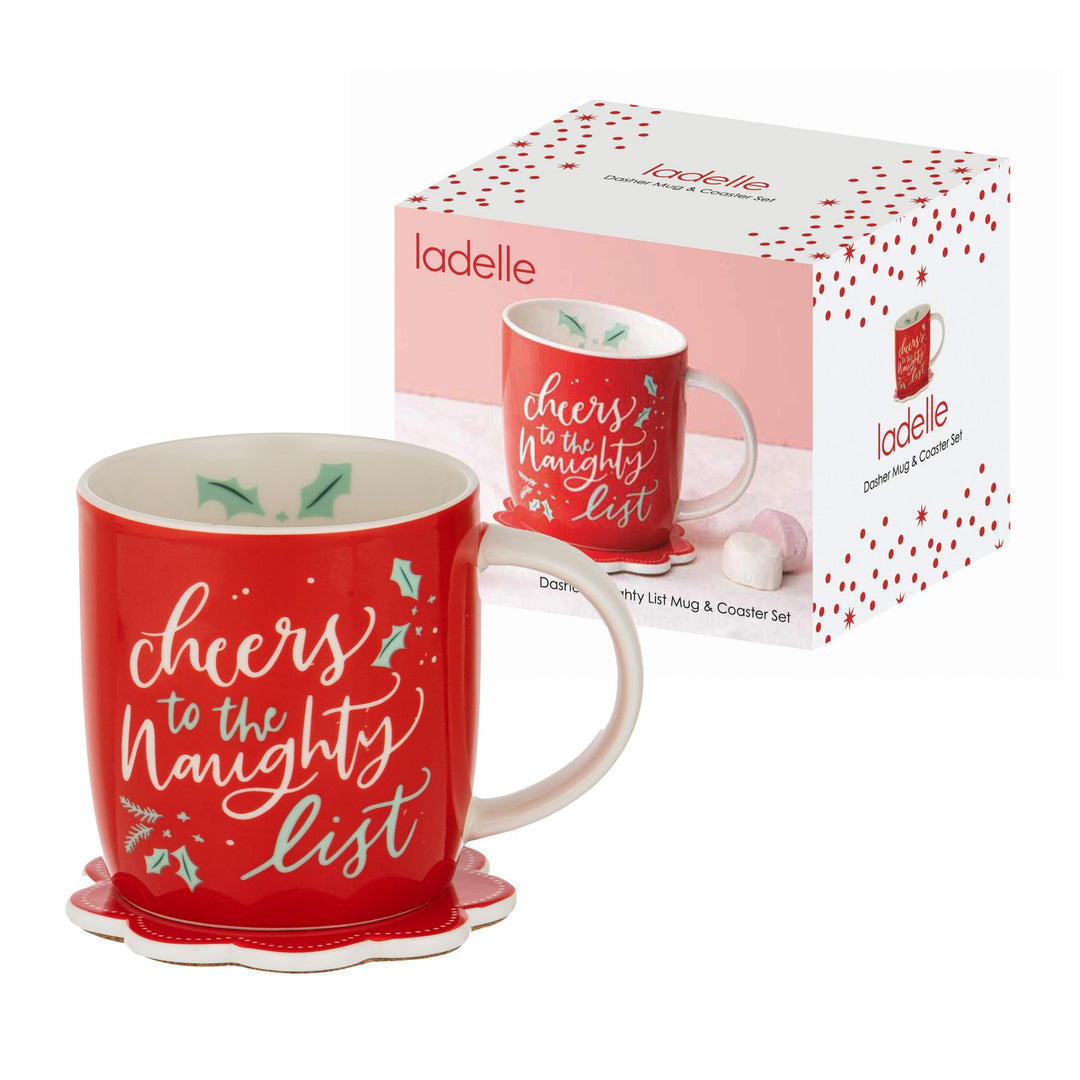 Dasher Naughty List Mug & Coaster Set