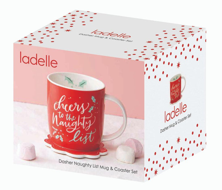 Dasher Naughty List Mug & Coaster Set