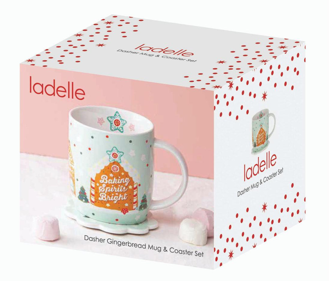 Dasher Gingerbread Mug & Coaster Set