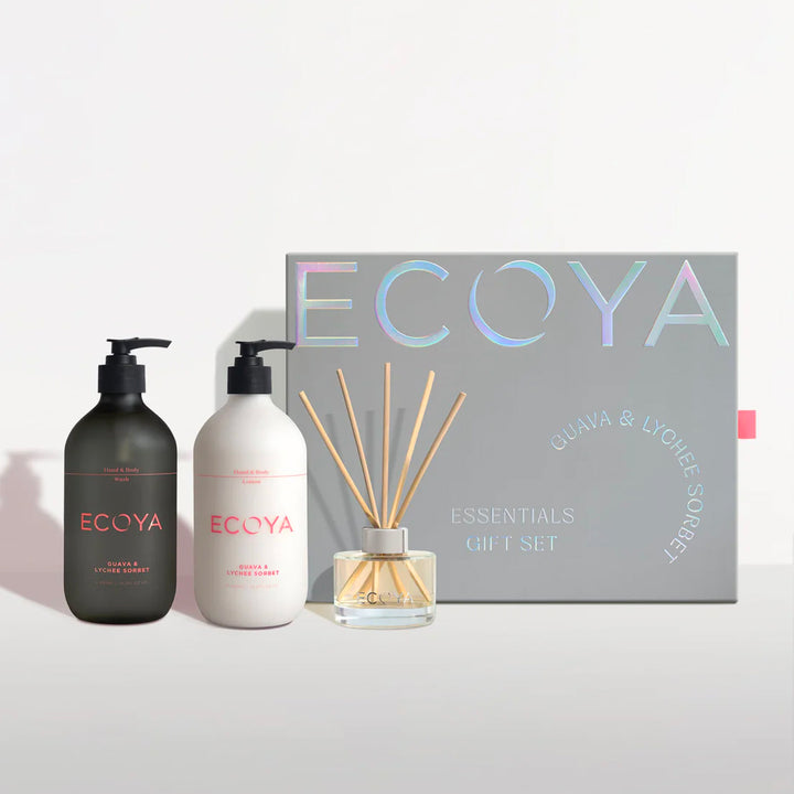 Ecoya Guava & Lychee Sorbet Essentials Gift Set 1 x 50ml + 1 x 450ml + 1 x 450ml
