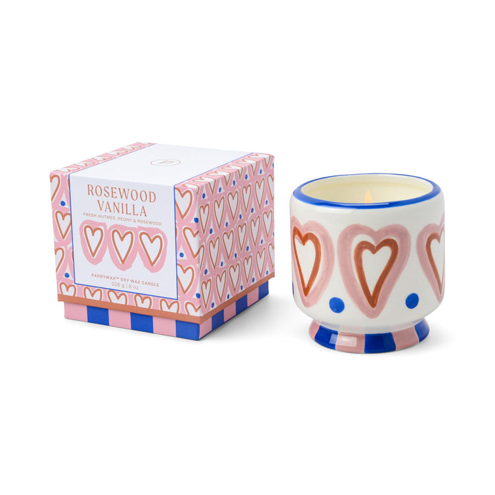 Adopo 8 Oz Hearts Ceramic Candle - Rosewood Vanilla