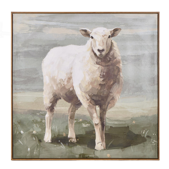 Little Lamb Wall Art 80x80x3.5cm White/Taupe/Green/Walnut