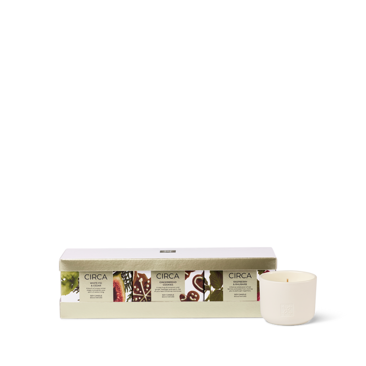 Circa 3x70g Candle Trio - White Fig & Cedar, Raspberry & Rhubarb, Gingerbread Cookies