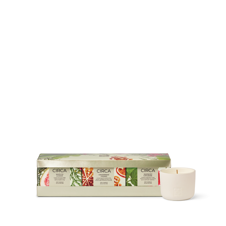 Circa 3x70g Candle Trio - Christmas - (Raspberry &amp; Rhubarb, White Fig &amp; Cedar, Gingerbread Cookies)