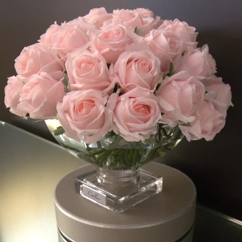 Centrepiece - French Pink rose buds with Silver Badge