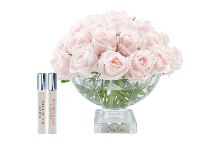 Centrepiece - French Pink rose buds with Silver Badge