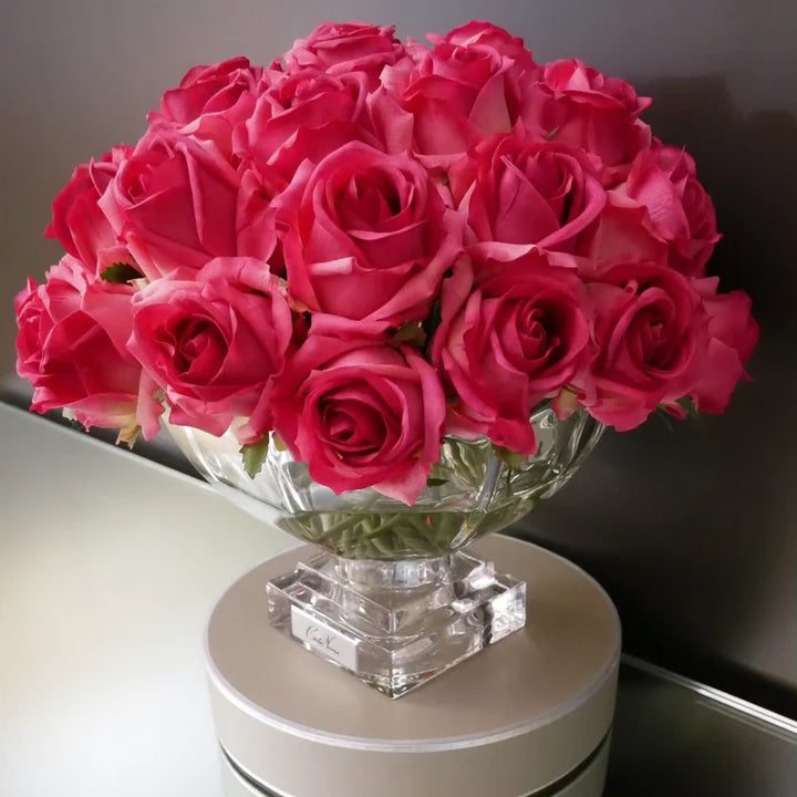 Centrepiece - Magenta rose buds with Silver Badge