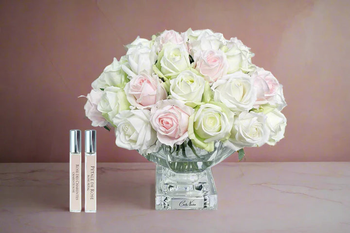 Centrepiece - Pink, Green & White Roses