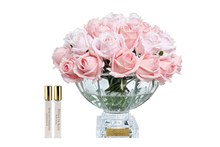 Mixed Pink Rose Buds Centre Piece Square Base & Gold