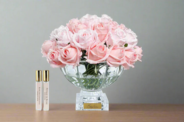 Mixed Pink Rose Buds Centre Piece Square Base & Gold