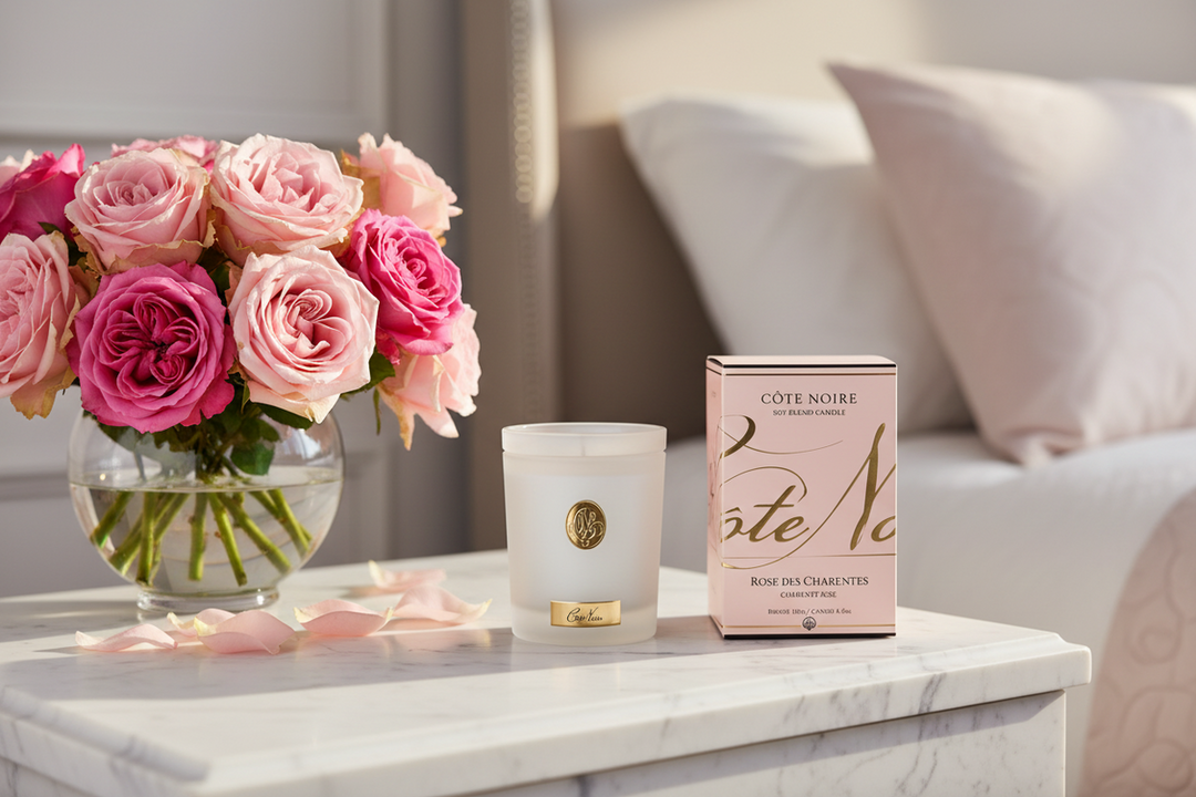 185G Candle - Charente Rose - White With Gold