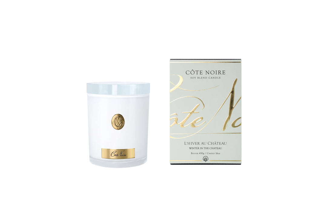 450G Candle - Winter In The Chateau - White With Gold