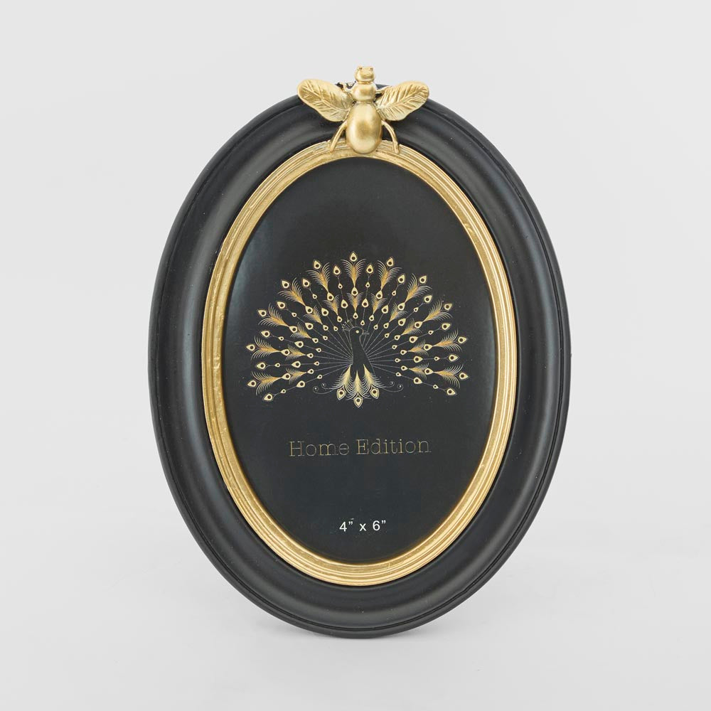 Vera Bee Oval Photo Frame 4 x 6 Black & Gold